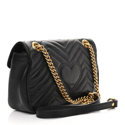 Gucci Calfskin Matelasse Small GG Marmont Shoulder Bag Black 2 of 12