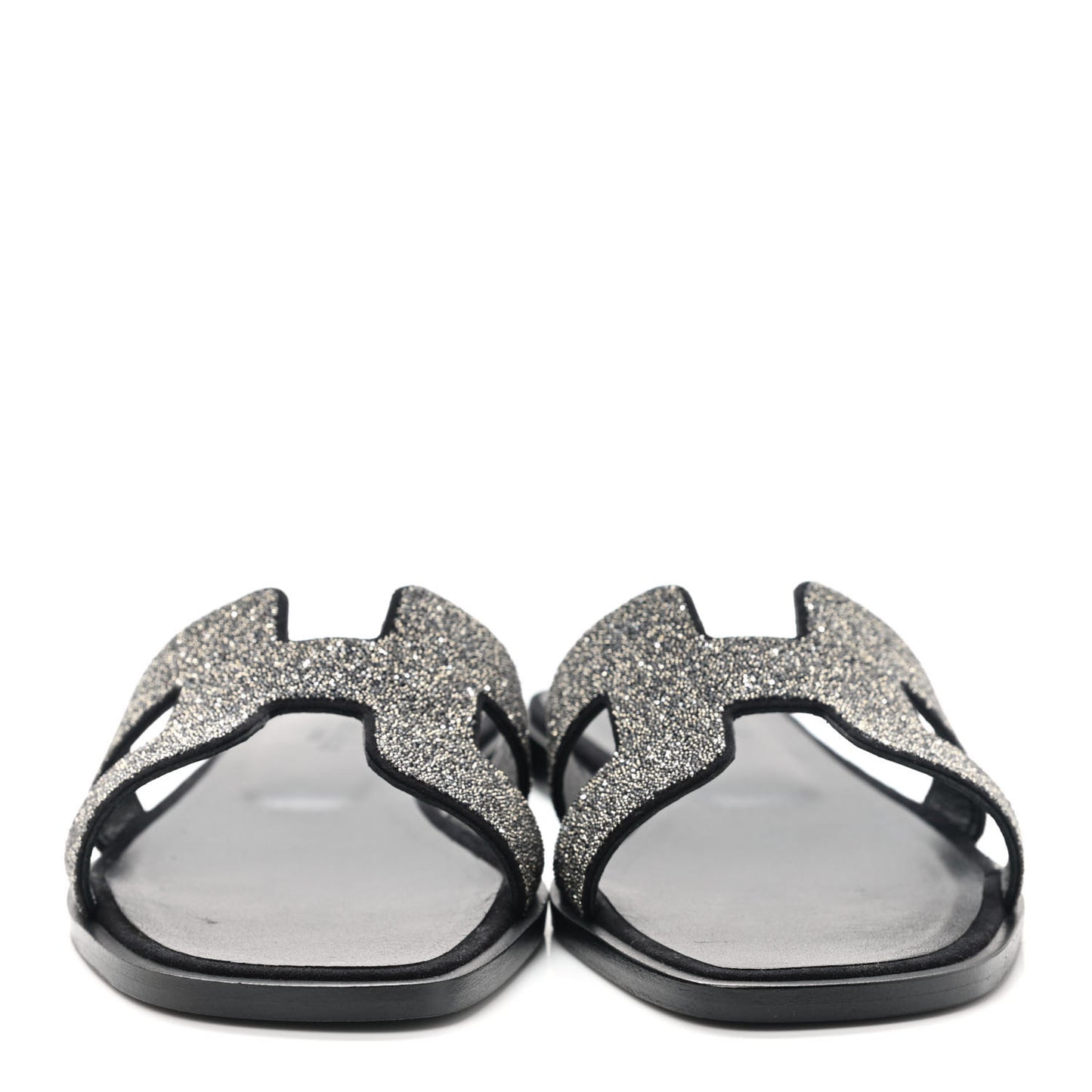Velvet Goatskin Crystal Beads Oran Sandals 36.5 Gris Argente Black