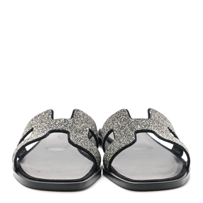 Hermes Velvet Goatskin Crystal Beads Oran Sandals 36.5 Gris Argente Black 2 of 9