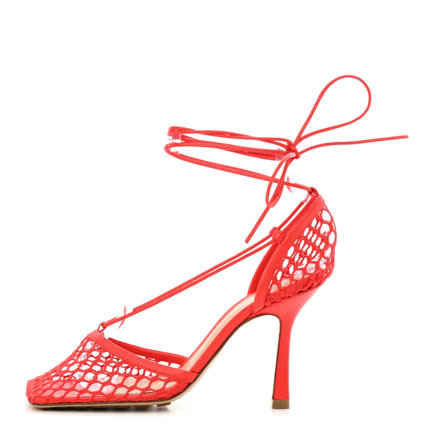 Bottega Veneta Mesh Nappa Stretch Ankle Tie Sandals 36 Tomato 1 of 13