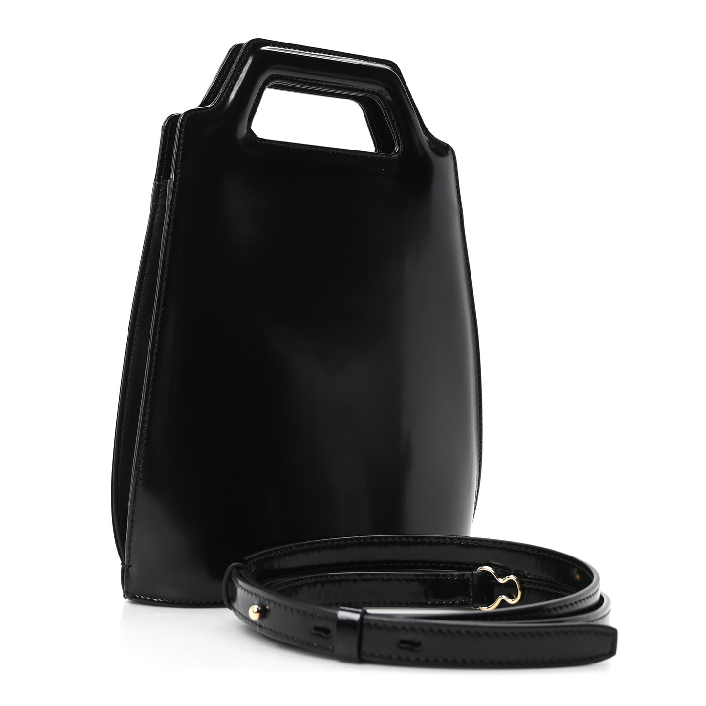 Brushed Calfskin North South Wanda Top Handle Bag Black