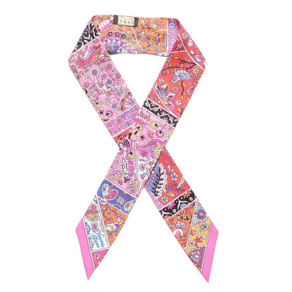 Hermes Silk Au Pays Des Oiseaux Fleurs Twilly Rose Vif Rouge Vert 1 of 4