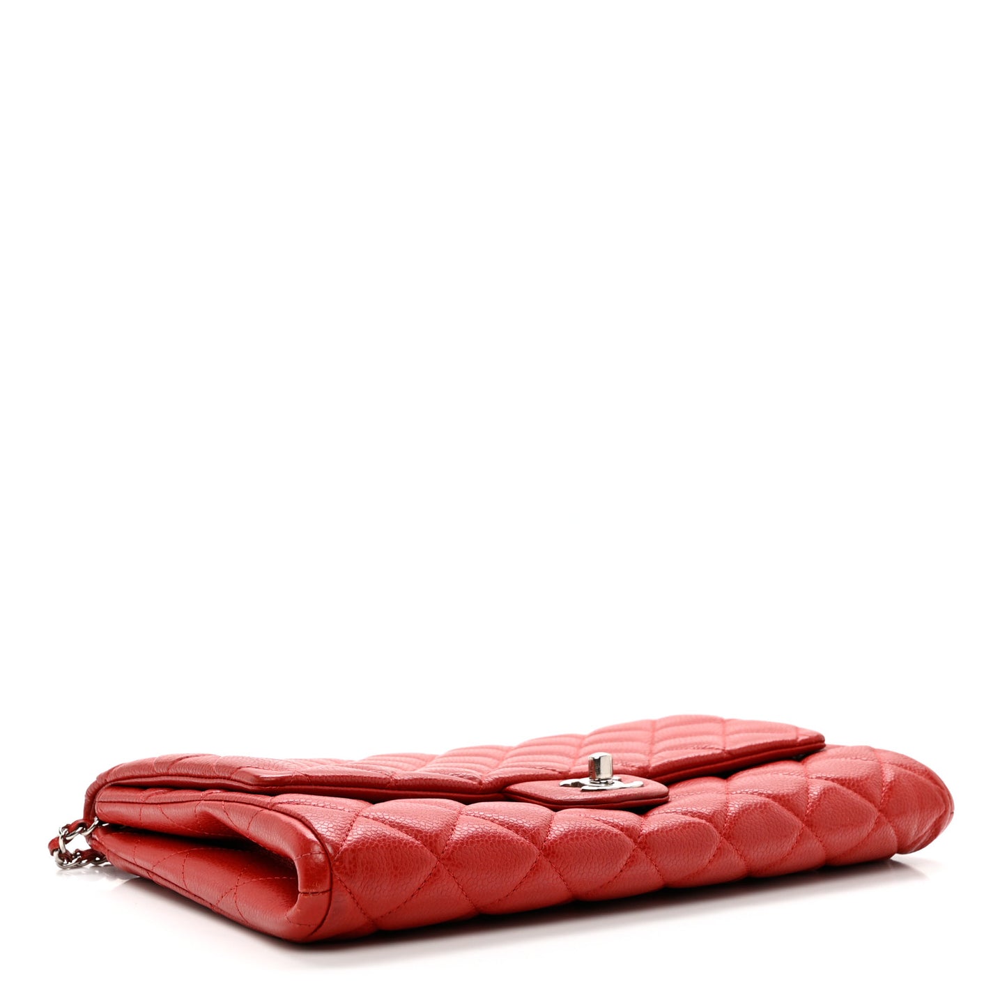 Caviar Quilted Clutch With Chain Flap Red