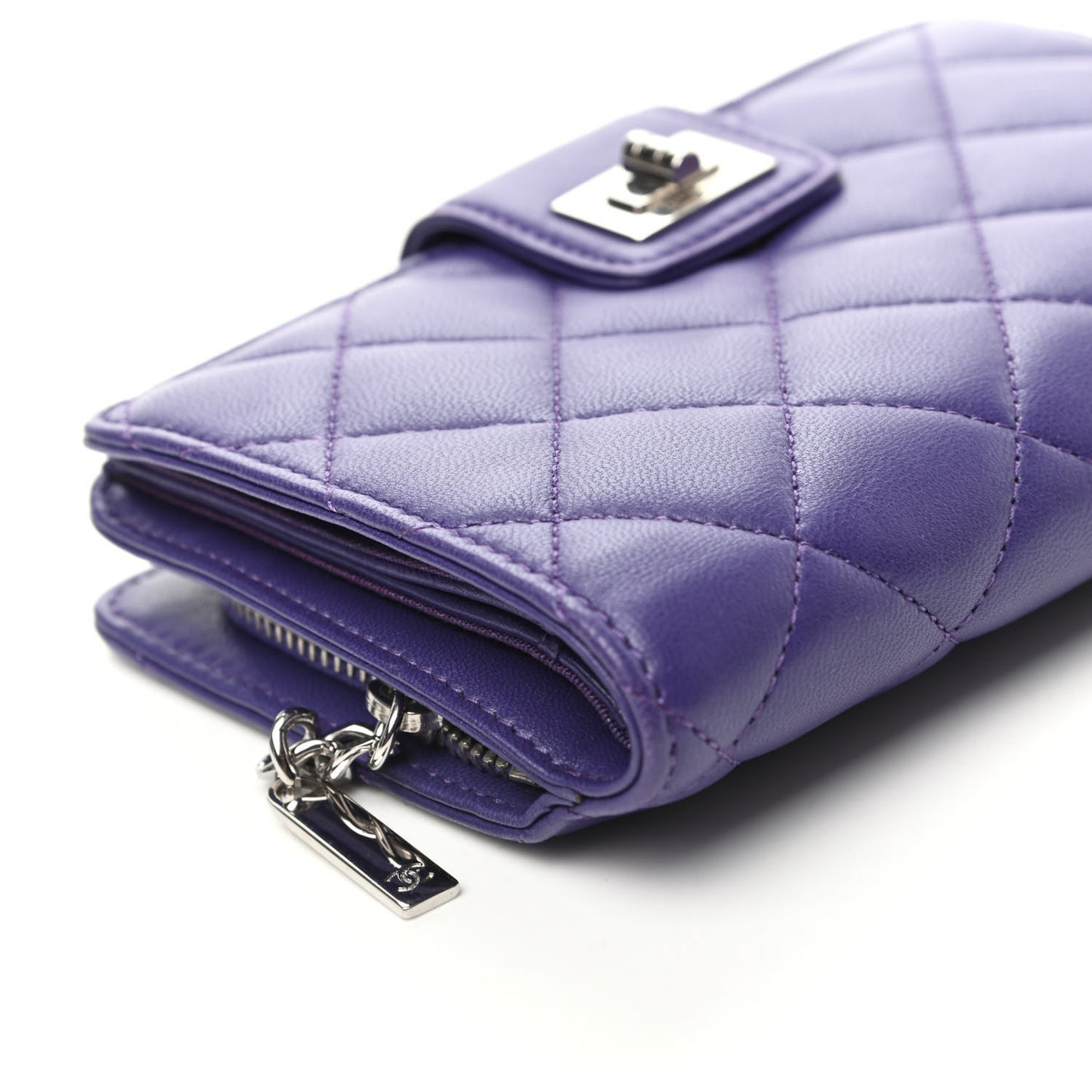 Lambskin Quilted Reissue Zipped Pocket Wallet Purple.