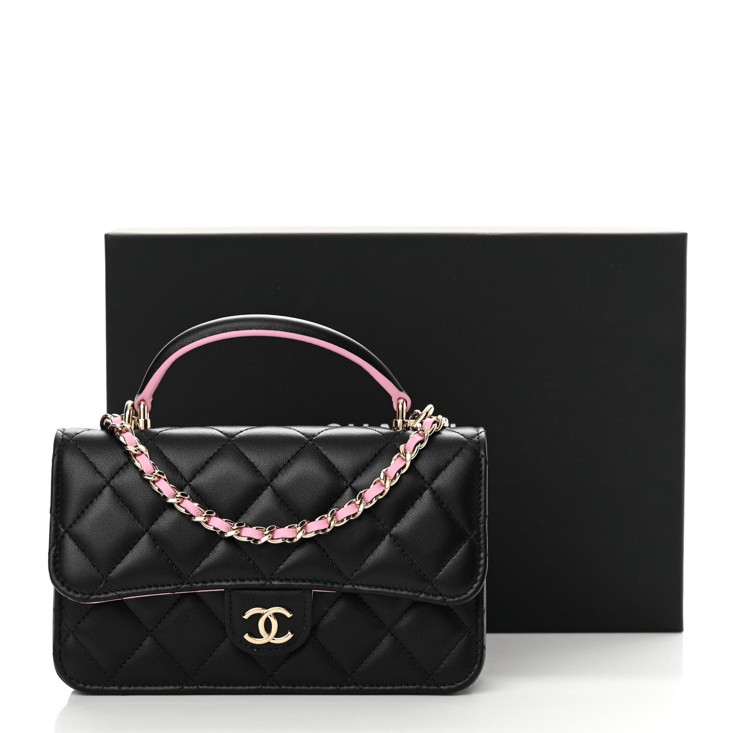 Chanel Lambskin Quilted Flap Phone Holder With Chain Black Lilac 15 of 15