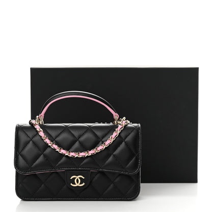 Chanel Lambskin Quilted Flap Phone Holder With Chain Black Lilac 15 of 15