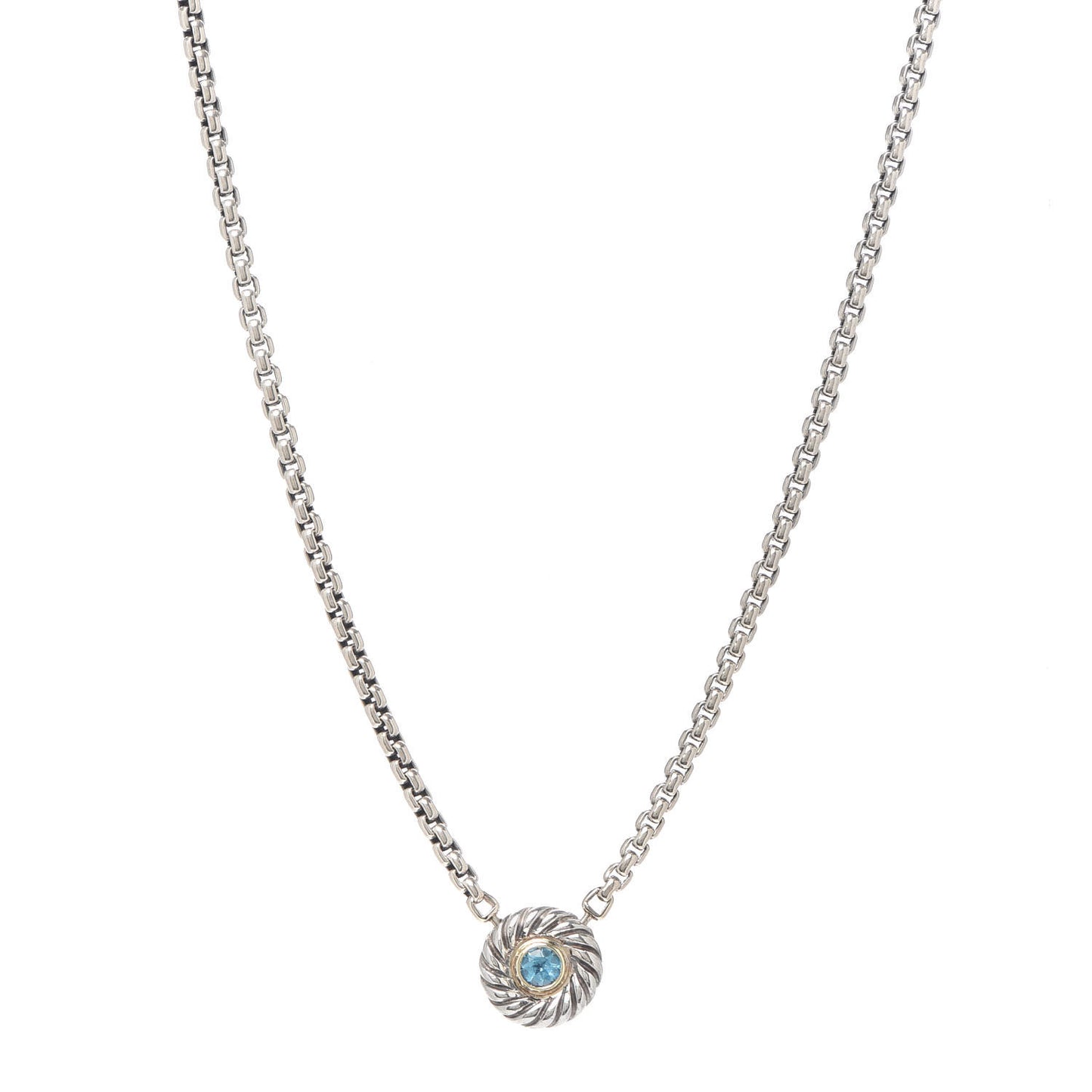 Sterling Silver 14K Yellow Gold Blue Topaz 12mm Cookie Pendant Necklace