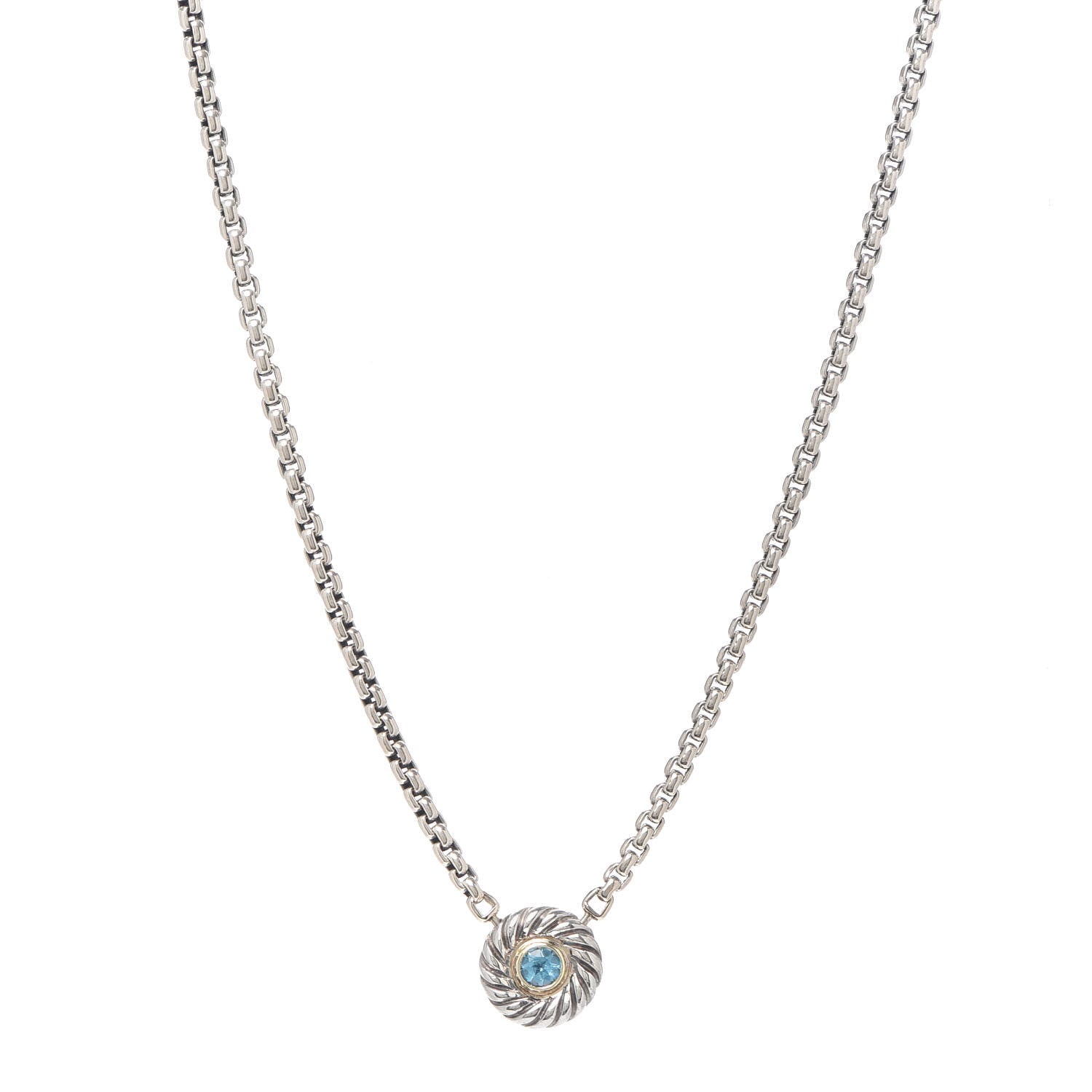 David Yurman Sterling Silver 14K Yellow Gold Blue Topaz 12mm Cookie Pendant Necklace 1 of 5