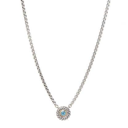 David Yurman Sterling Silver 14K Yellow Gold Blue Topaz 12mm Cookie Pendant Necklace 1 of 5
