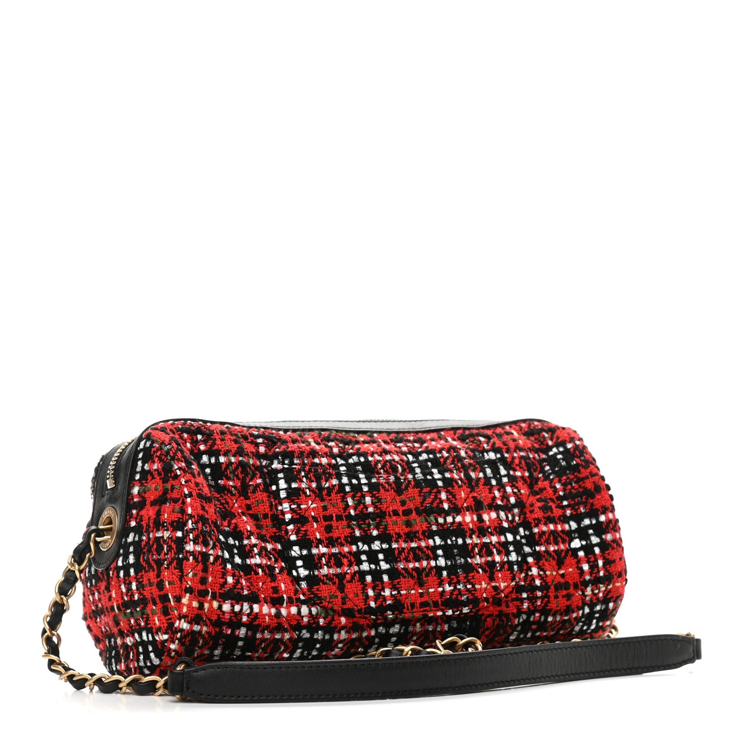 Tweed Calfskin Signe Bowling Bag Red Black