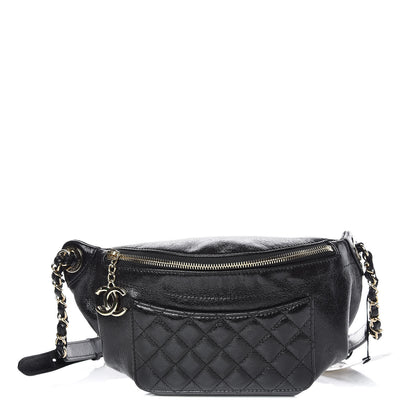 Chanel Crumpled Glazed Lambskin Quilted Waist Bag Fanny Pack Black 1 of 9
