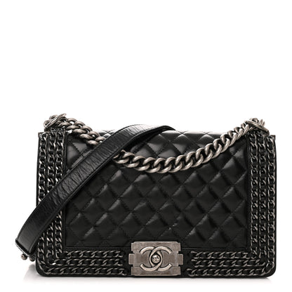 Chanel Glazed Calfskin Quilted Medium Chain Around Boy Flap Black 1 of 12