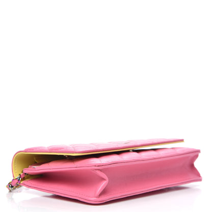 Chanel Lambskin Quilted Wallet On Chain WOC Pink Yellow 4 of 11