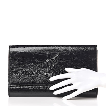 Saint Laurent Textured Patent Monogram Large Belle De Jour Clutch Black 2 of 7