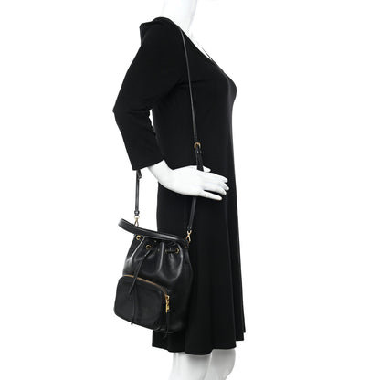 Prada Glace Calfskin Duet Logo Drawstring Shoulder Bag Black 2 of 9