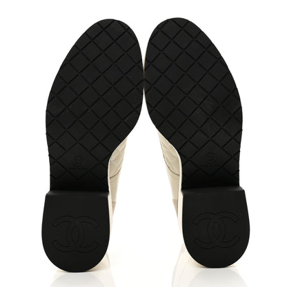 Chanel Pearly Calfskin Patent Calfskin Quilted Lace Up Boots 39 White Light Gray Black 5 of 9