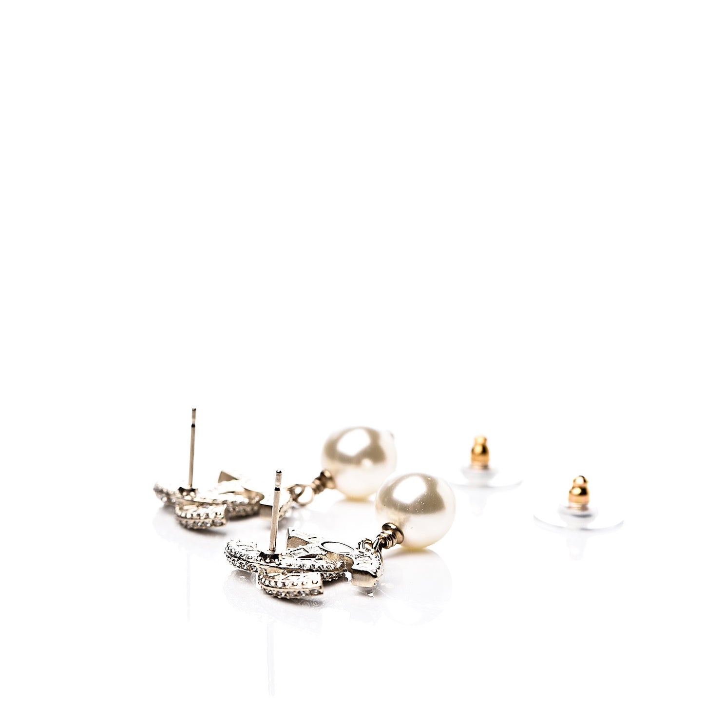 Crystal Pearl CC Drop Earrings Gold