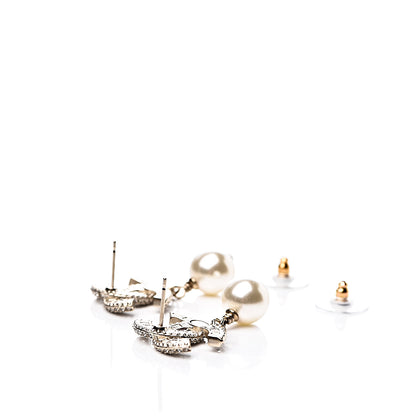 Chanel Crystal Pearl CC Drop Earrings Gold 3 of 5