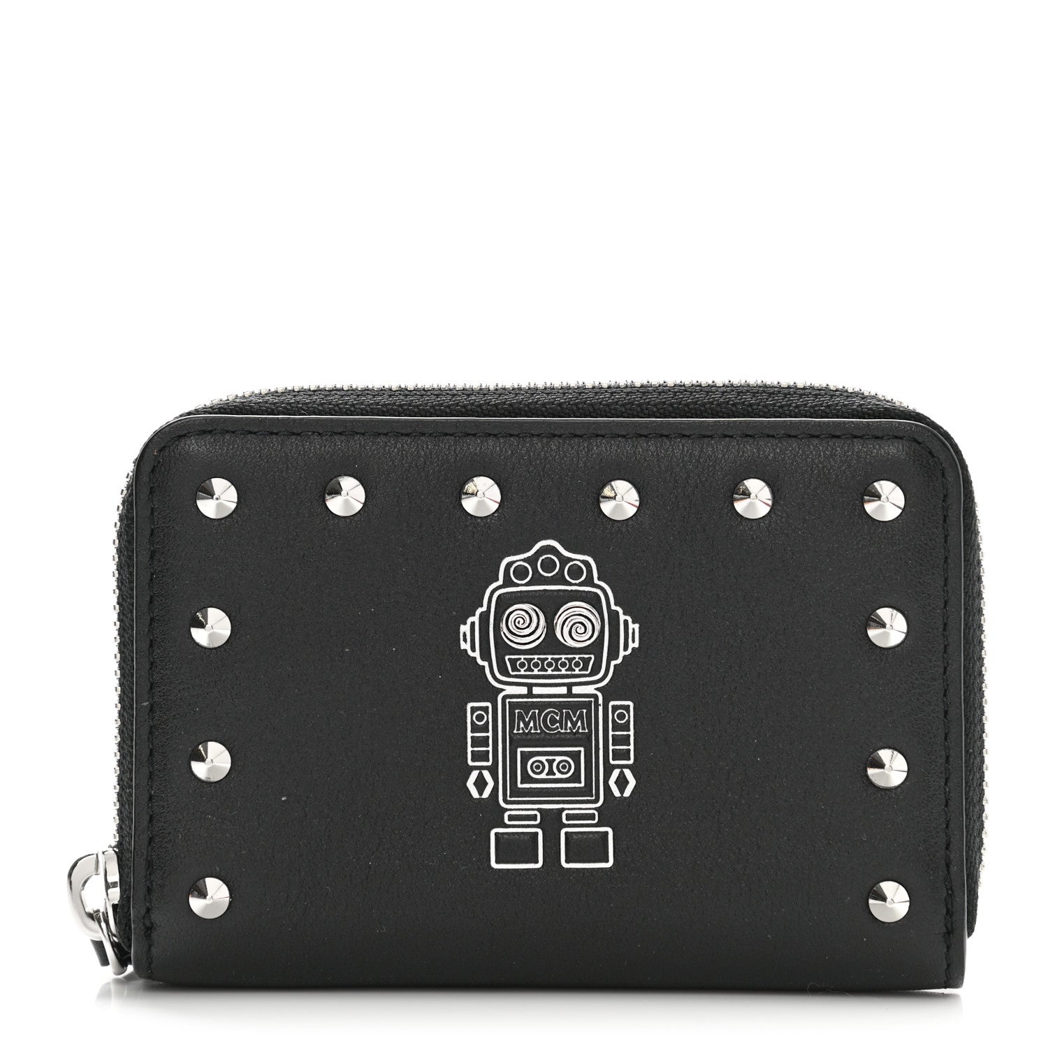 MCM Calfskin Studded Robot Zip Around Wallet Black 1 of 7