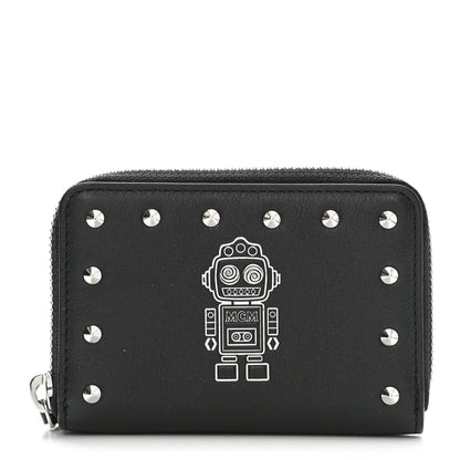 MCM Calfskin Studded Robot Zip Around Wallet Black 1 of 7