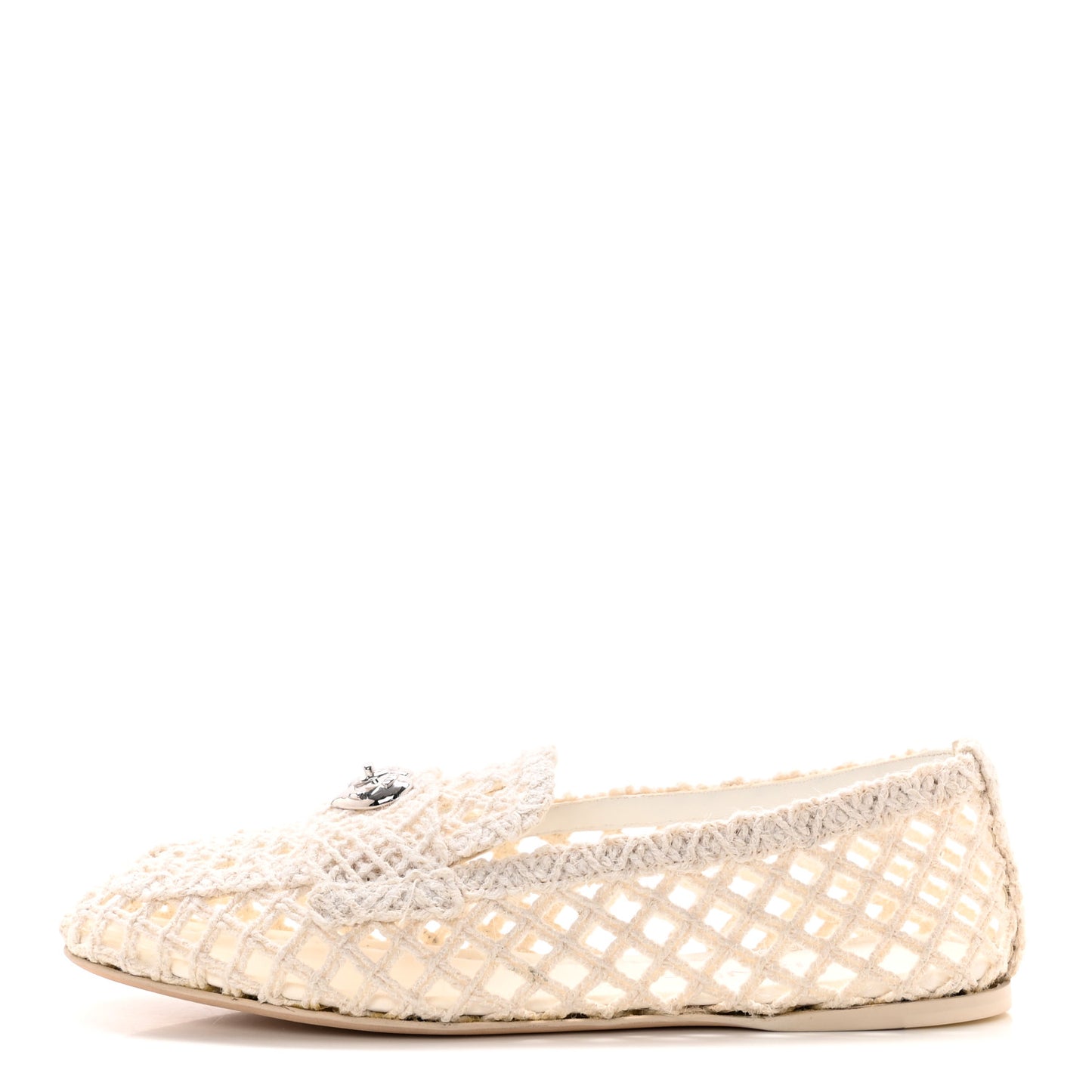 Raffia Braided CC Mocassin Loafers 41 White