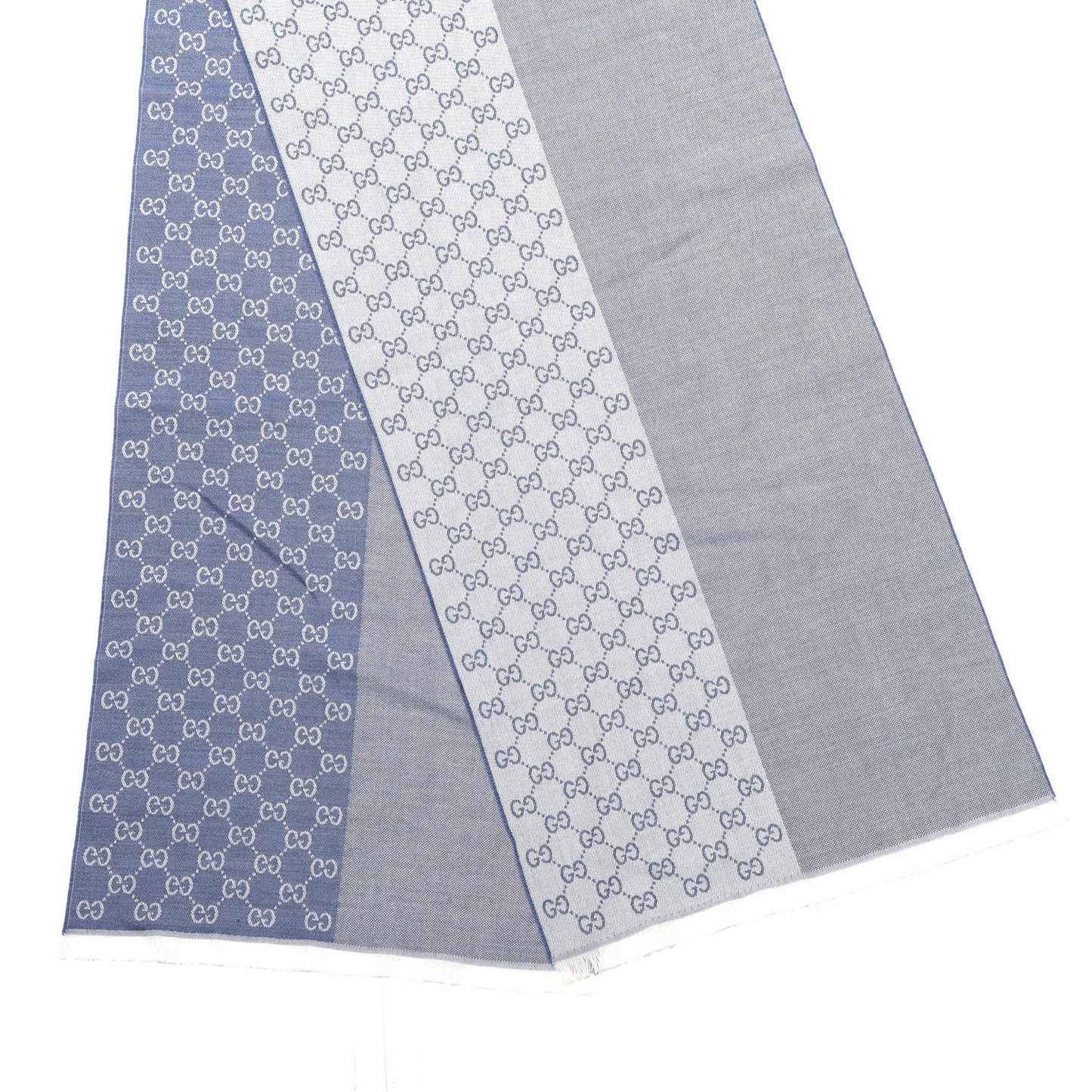 Wool GG Monogram HalfGG Fringe Scarf Ivory Sky Blue