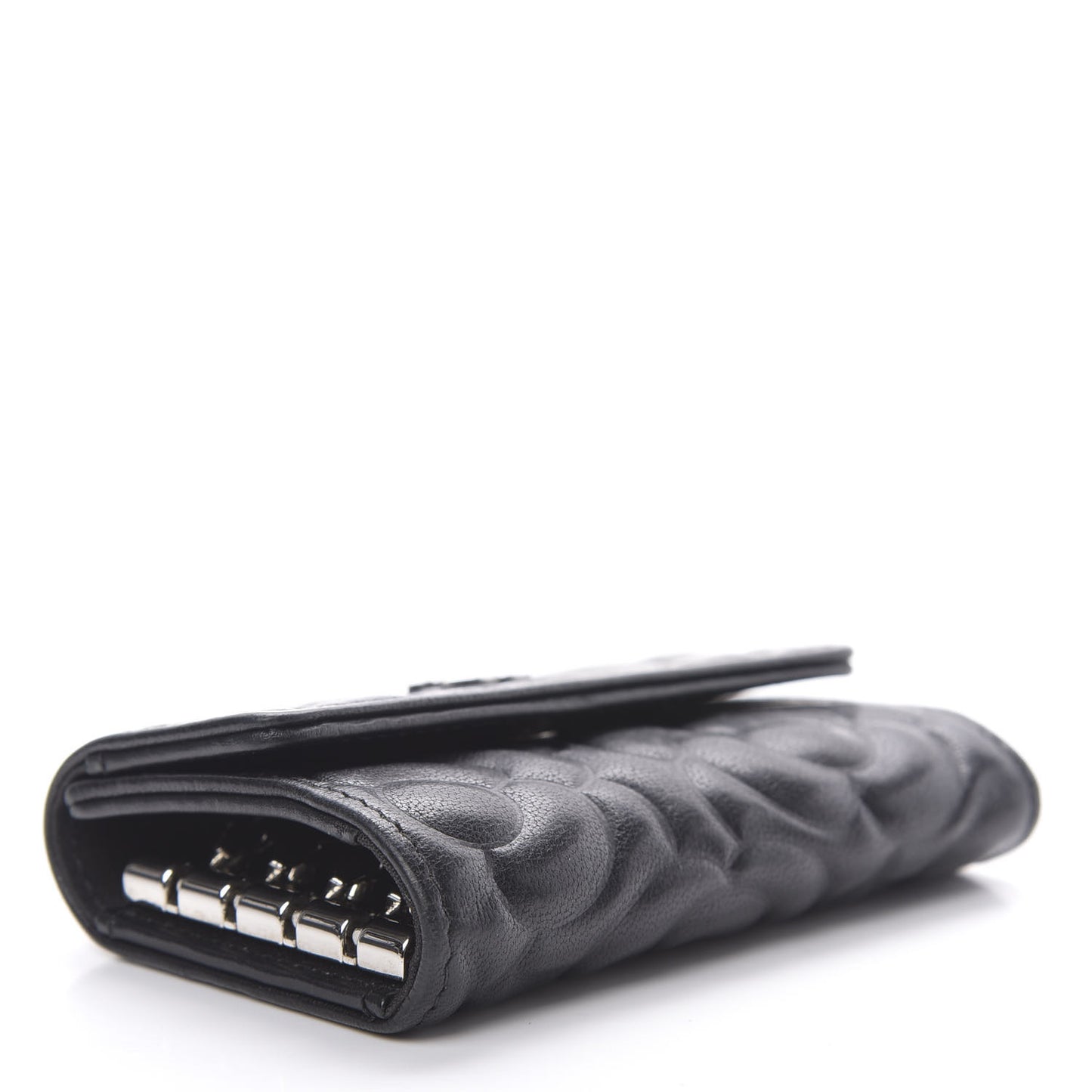 Goatskin Camellia Embossed 4 Key Holder Black