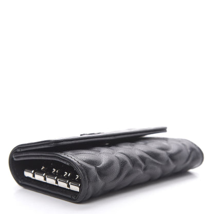 Chanel Goatskin Camellia Embossed 4 Key Holder Black 4 of 11
