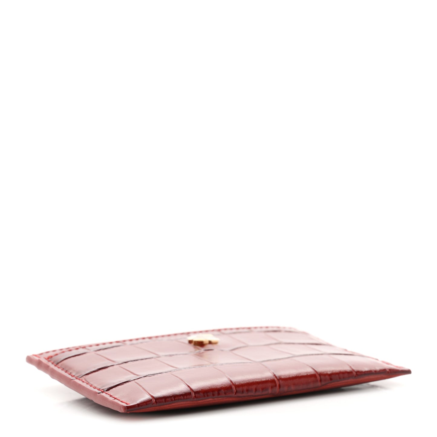 Calfskin Crocodile Embossed Crococo Card Holder Burgundy
