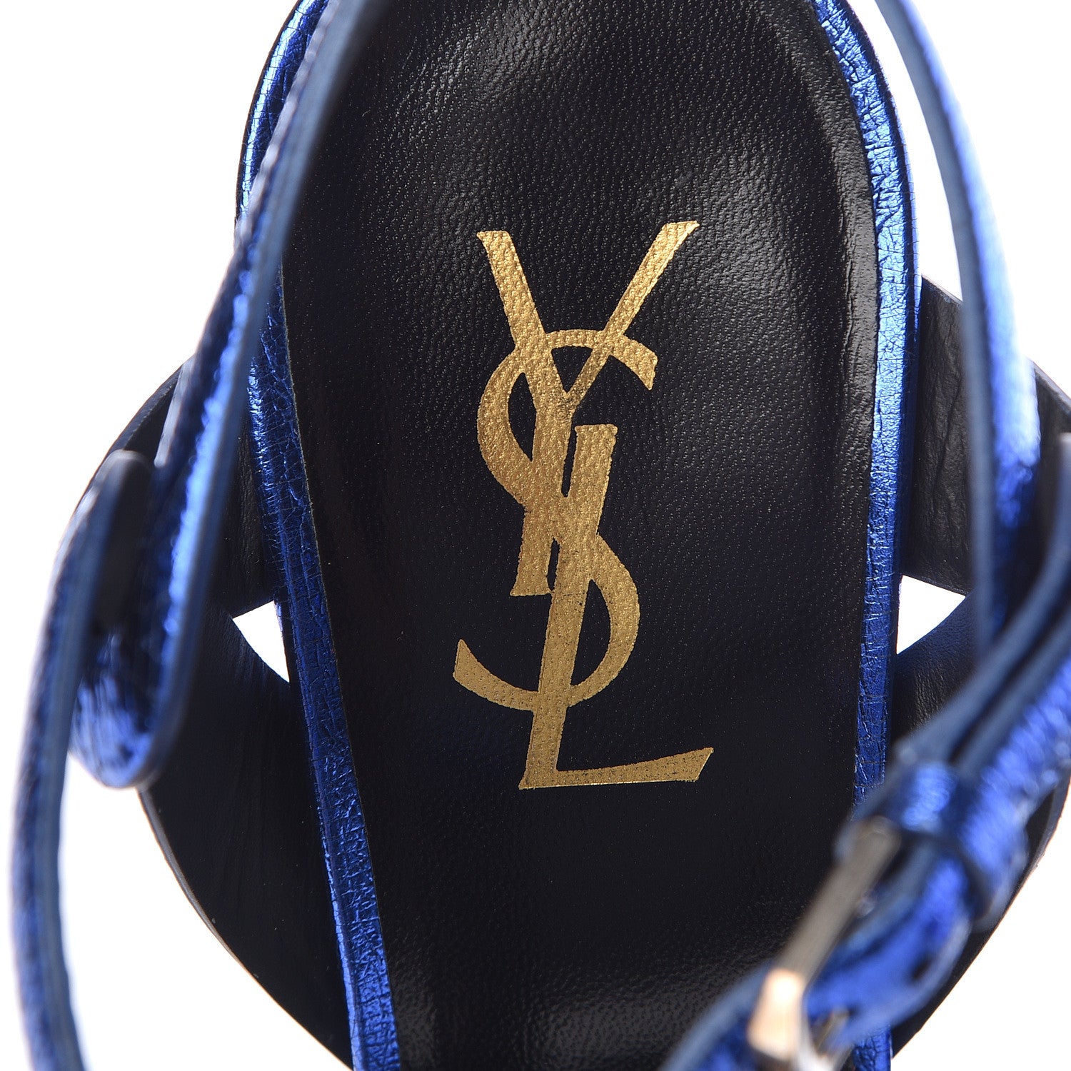 Saint Laurent Metallic Calfskin Tribute 105 Platform Sandals 39 Blue 7 of 9