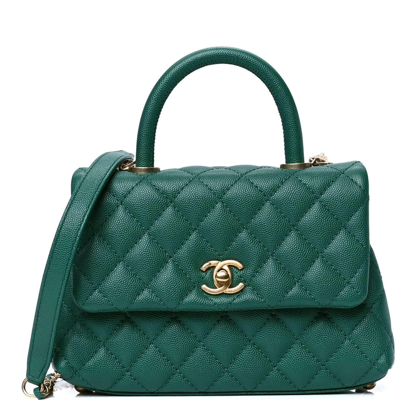 Caviar Quilted Mini Coco Handle Flap Green