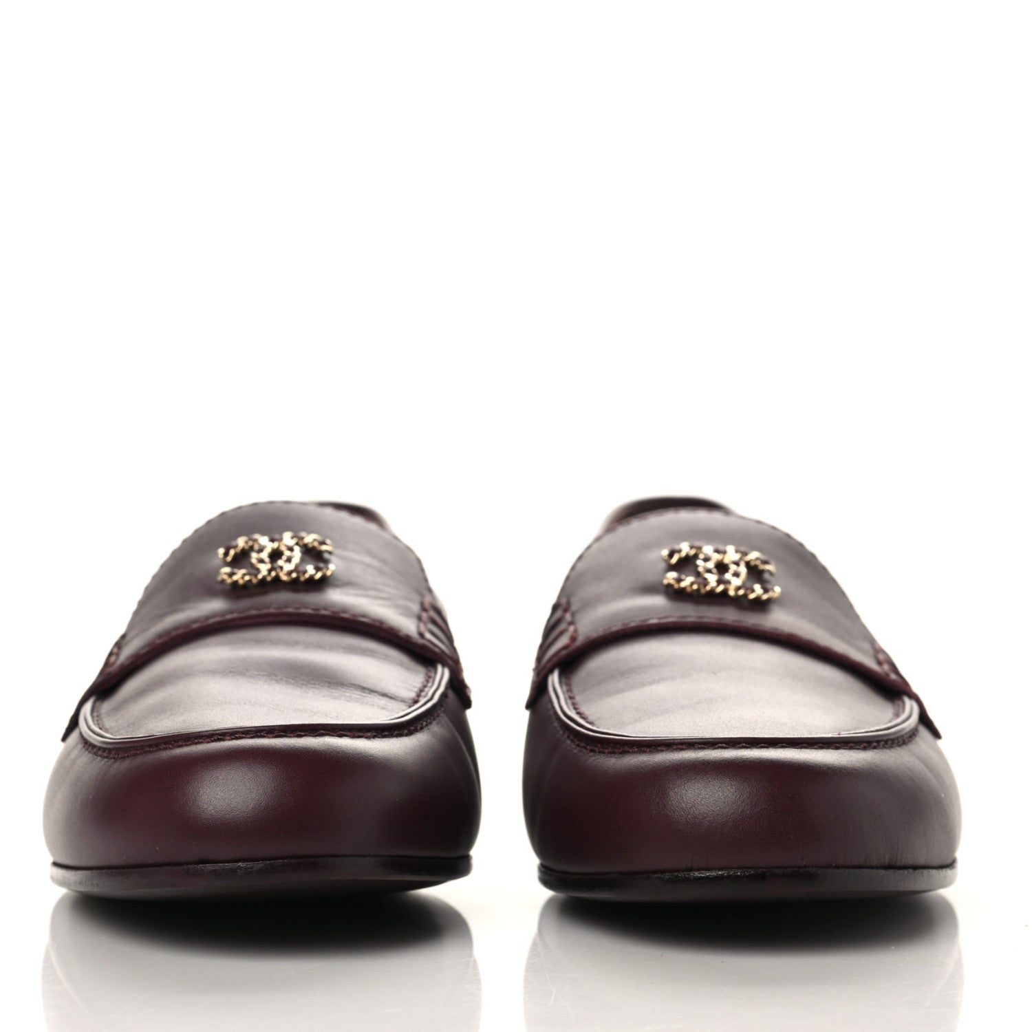 Chanel Calfskin CC Chain Mocassin Loafers 38 Burgundy 2 of 10