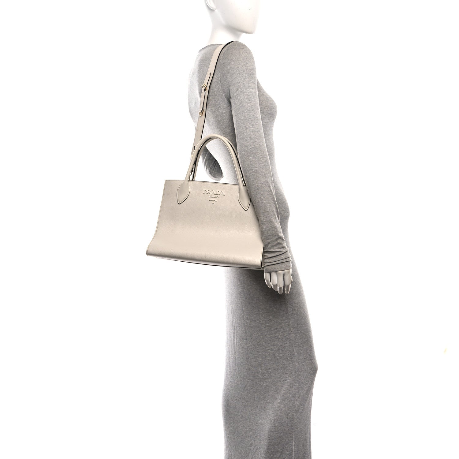 Prada Saffiano Cuir Calfskin Medium Monochrome Top Handle Tote White 2 of 9