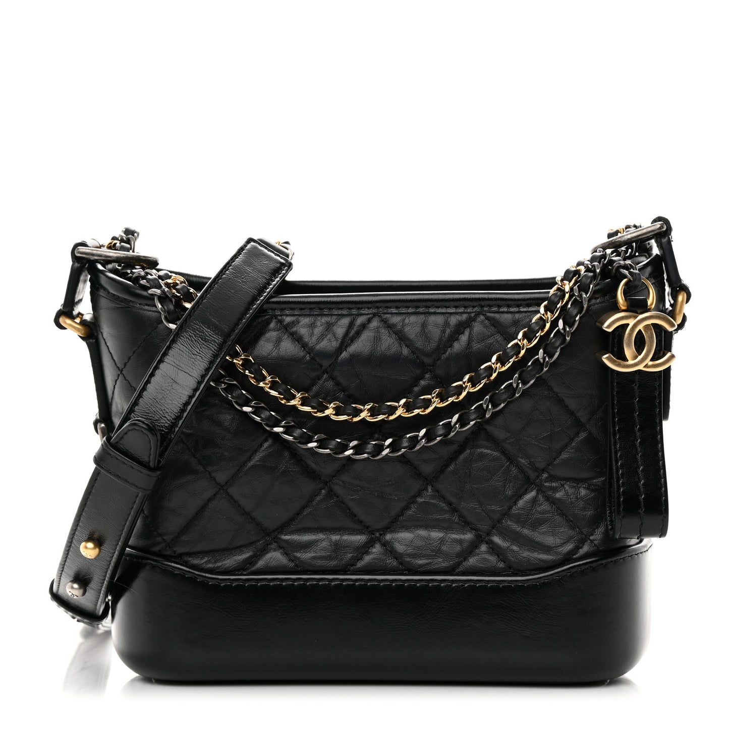 Aged Calfskin Quilted Small Gabrielle Hobo Black