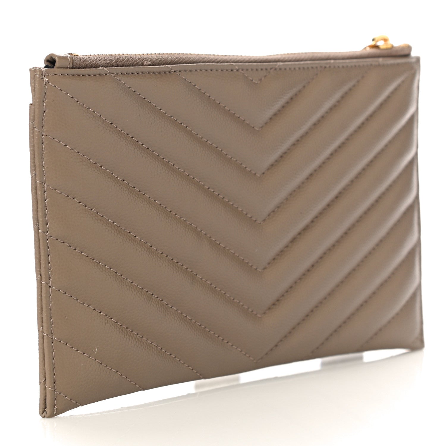 Saint Laurent Grain De Poudre Chevron Monogram Bill Pouch Dark Beige 3 of 11