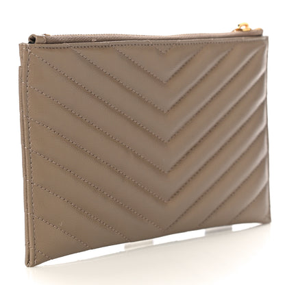Saint Laurent Grain De Poudre Chevron Monogram Bill Pouch Dark Beige 3 of 11
