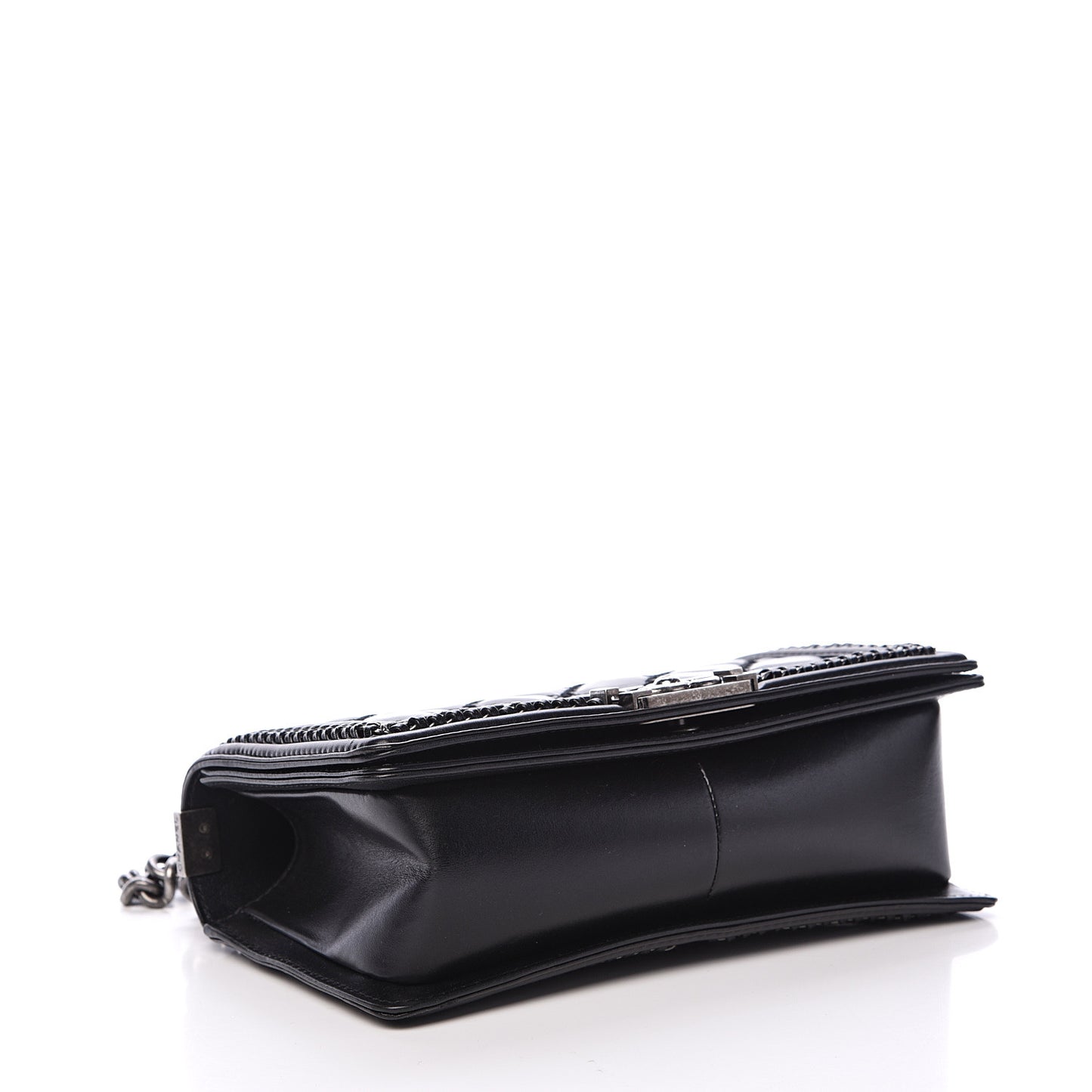 Calfskin Quilted Medium Top Handle Boy Flap Black