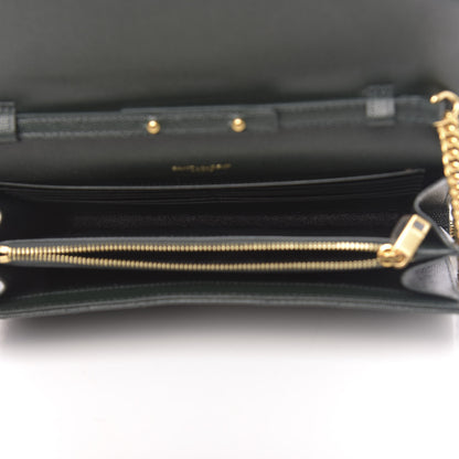 Saint Laurent Grain De Poudre Matelasse Chevron Monogram Chain Wallet Dark Green 5 of 11