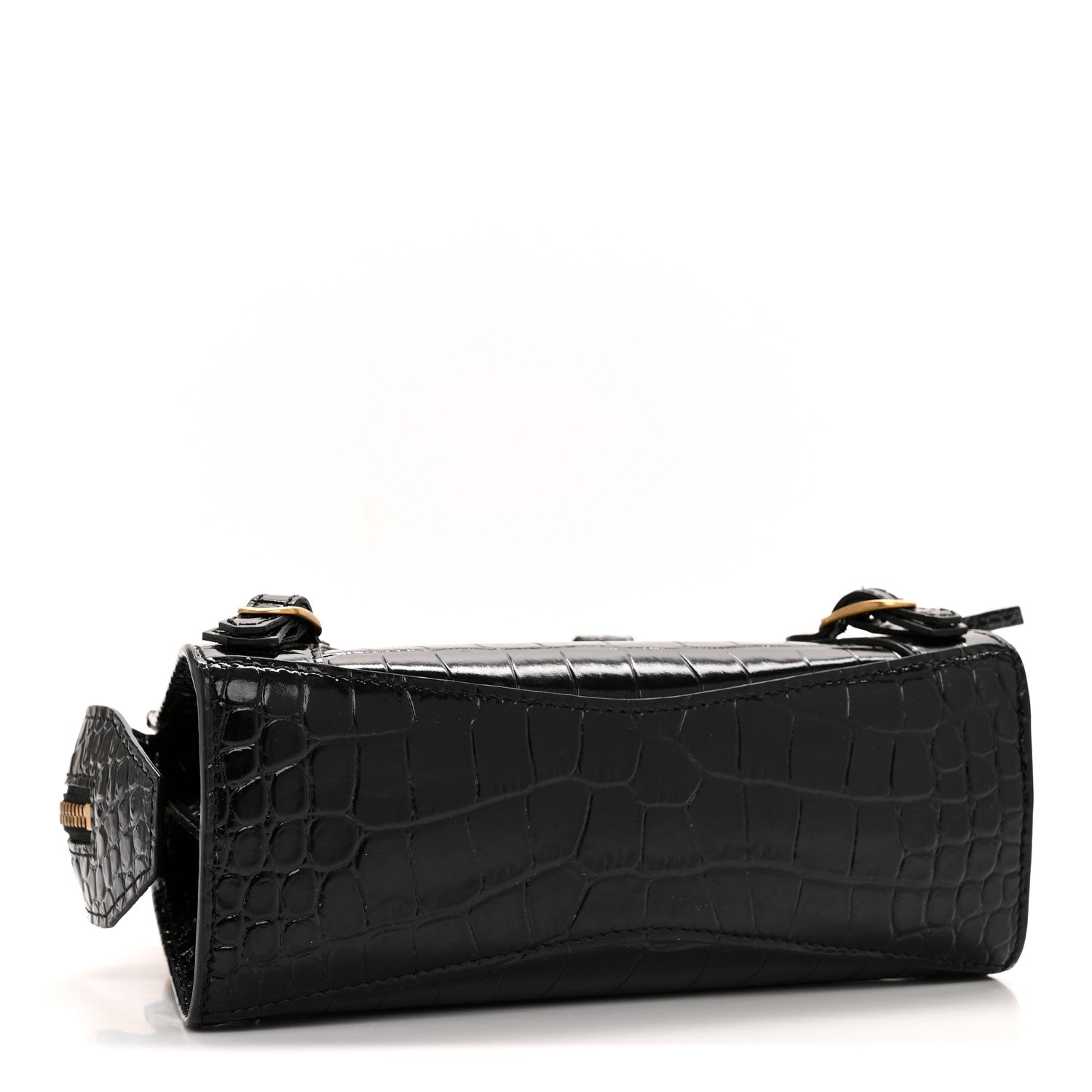 Balenciaga Shiny Supple Calfskin Crocodile Embossed Neo Classic Gold Hardware Mini City Black 4 of 15