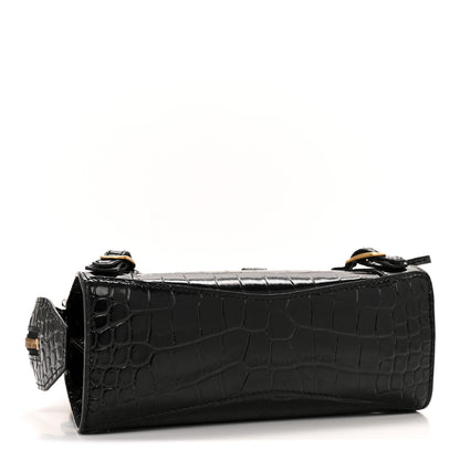 Balenciaga Shiny Supple Calfskin Crocodile Embossed Neo Classic Gold Hardware Mini City Black 4 of 15