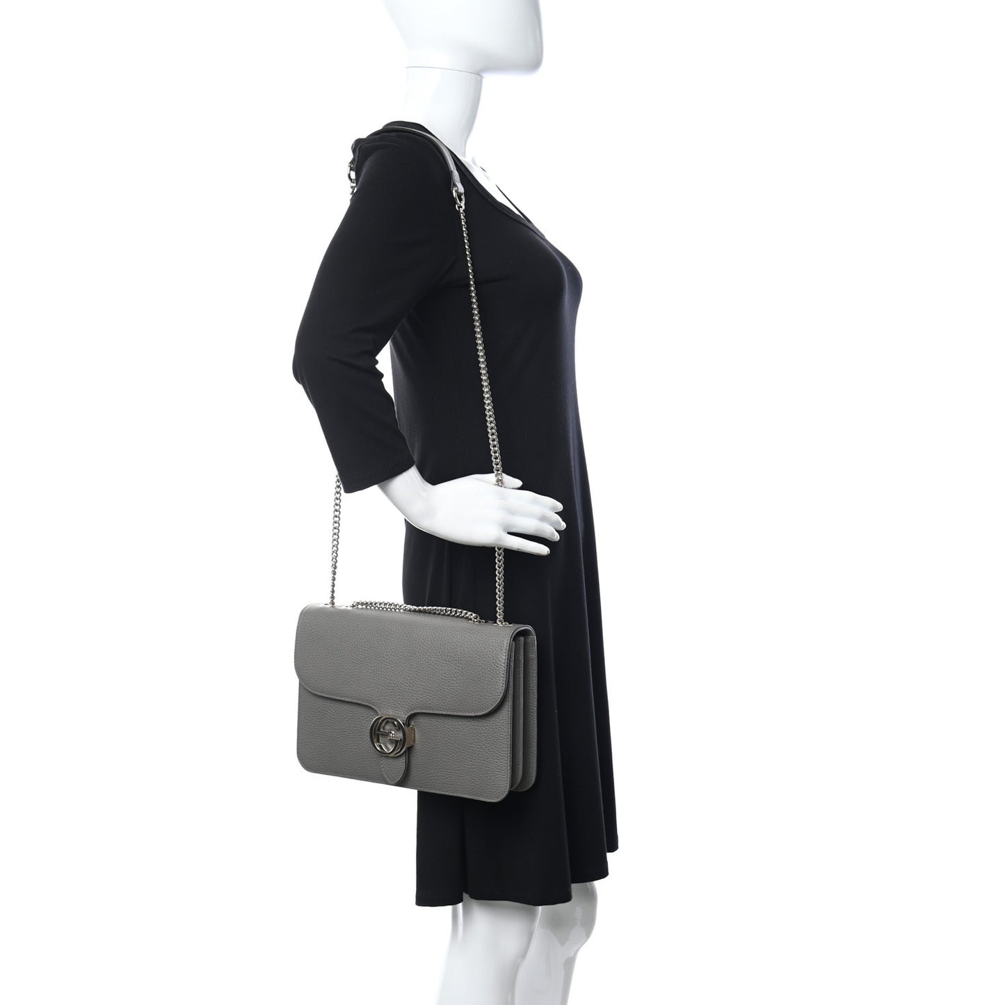 Dollar Calfskin Interlocking G Shoulder Bag Loess