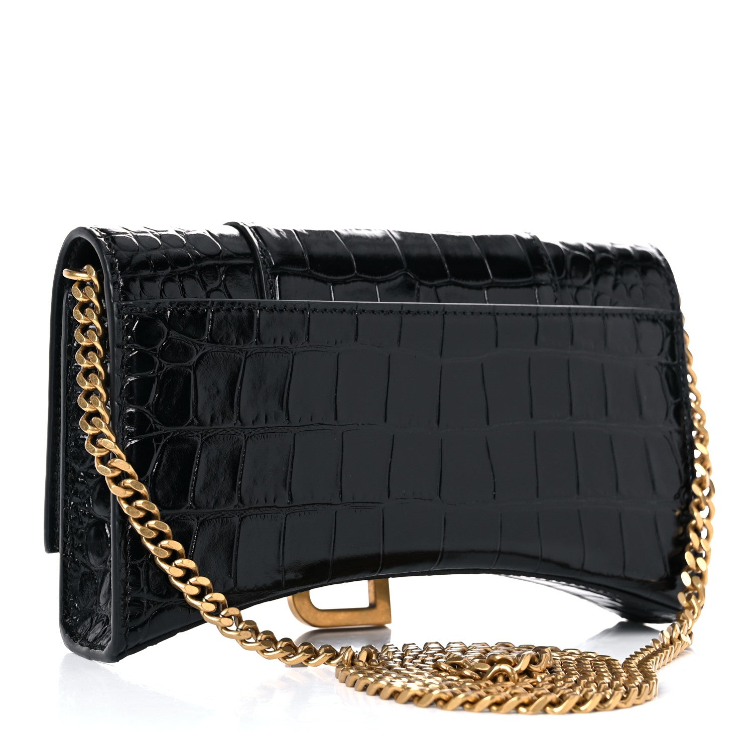 Balenciaga Shiny Calfskin Crocodile Embossed Hourglass Chain Bag Black 2 of 11