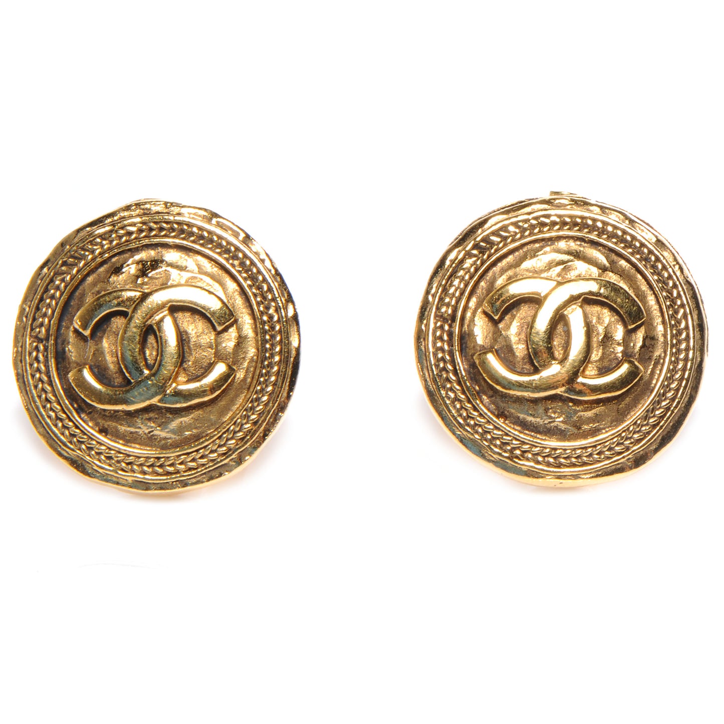 CC Hammered Medallion Clip On Earrings Gold