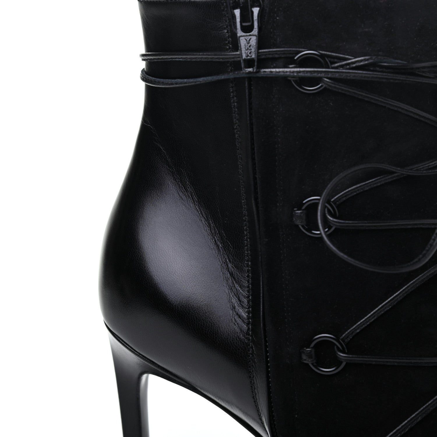 Saint Laurent Calfskin Velvet Lace Up Ankle Boots 40.5 Black 11 of 12