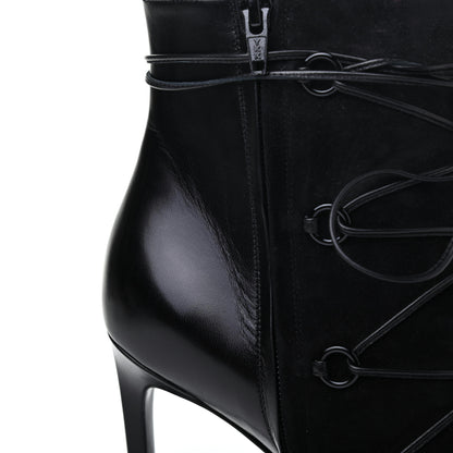 Saint Laurent Calfskin Velvet Lace Up Ankle Boots 40.5 Black 11 of 12