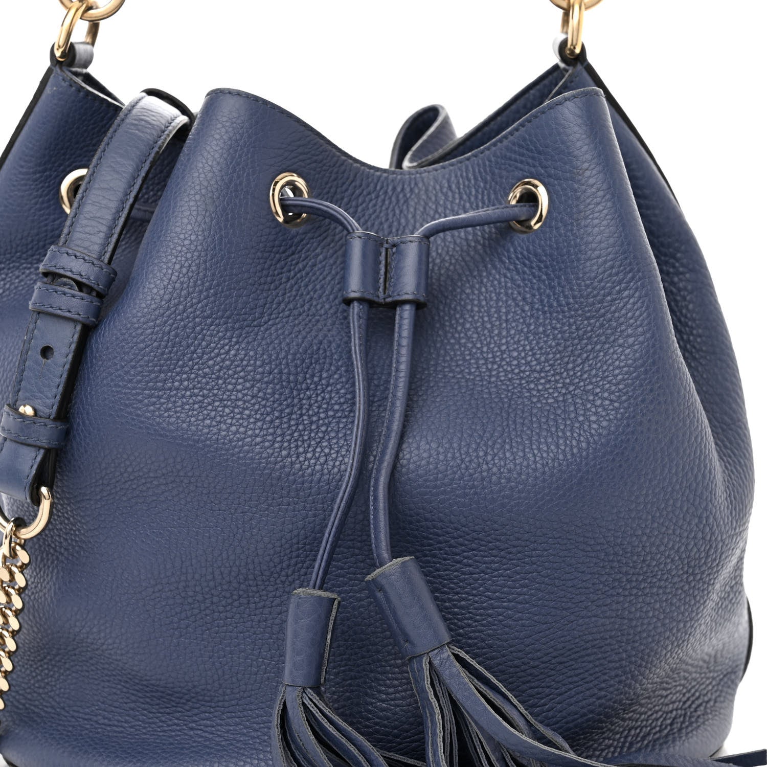Gucci Pebbled Calfskin Miss Bamboo Bucket Bag Blue 8 of 16