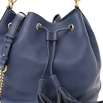 Gucci Pebbled Calfskin Miss Bamboo Bucket Bag Blue 8 of 16