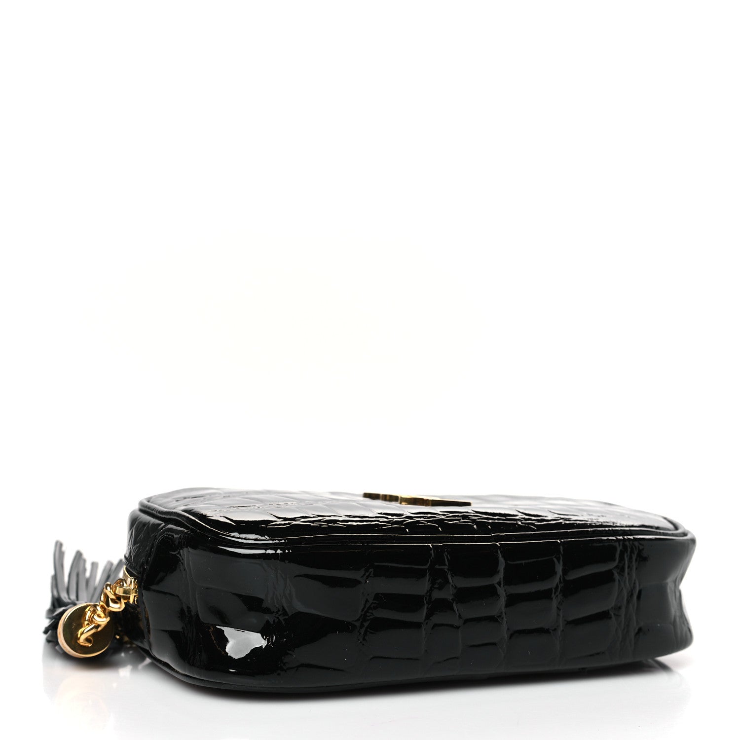 Saint Laurent Patent Calfskin Crocodile Embossed Monogram Mini Lou Camera Bag Black 4 of 9