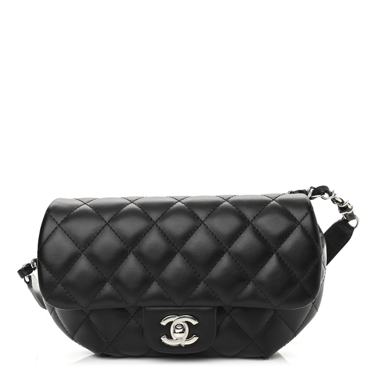 Calfskin Quilted CC Uniform Flap Belt Bag Black