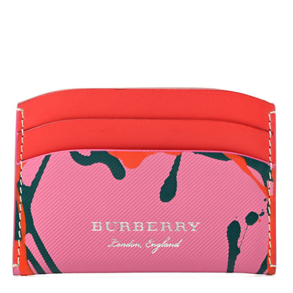 Burberry Trench Calfskin Splash Print Izzy Card Case Rose Pink Orange Red 1 of 3